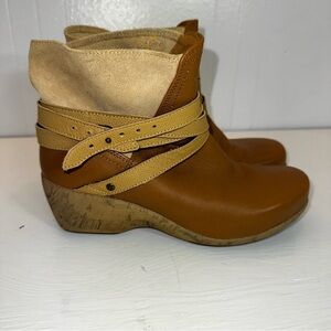 Rocky 4EurSole Tan Leather Strappy Wedge Ankle Boots Size 7-7.5